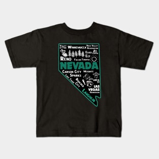 Laughlin Nevada Map Las Vegas Winnemucca Reno Elko Ely Carson City Boulder City Kids T-Shirt